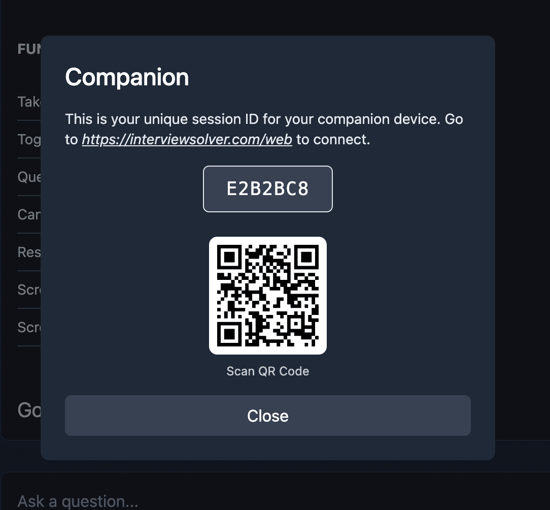 Companion QR Code and Session